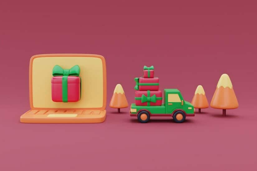 Christmas gift delivery, toy truck, presents, holiday, festive, celebration.