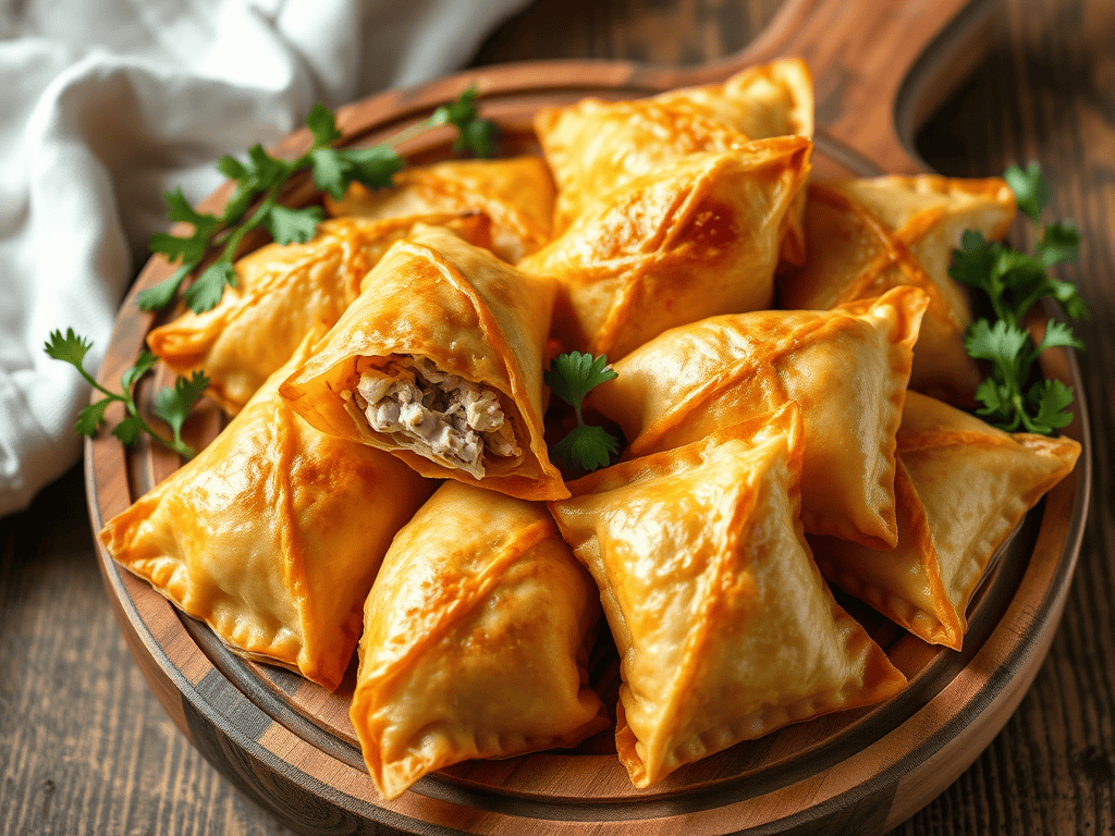 Delicious chicken filo parcels perfect for snacks or parties, featuring flaky pastry and tender fill.