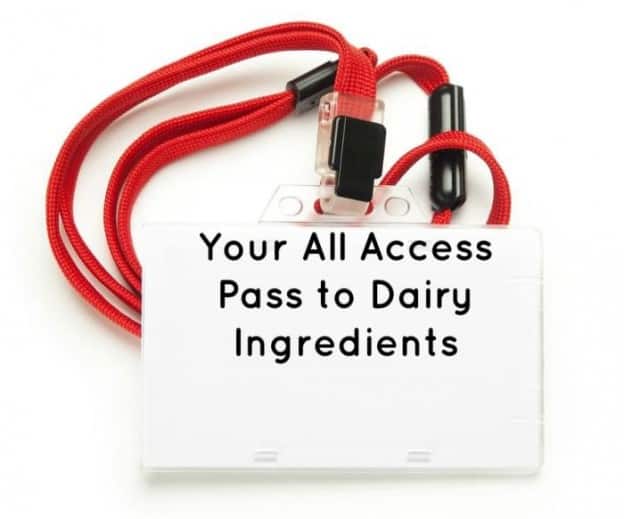 Access pass for dairy ingredients with red lanyard and badge holder.