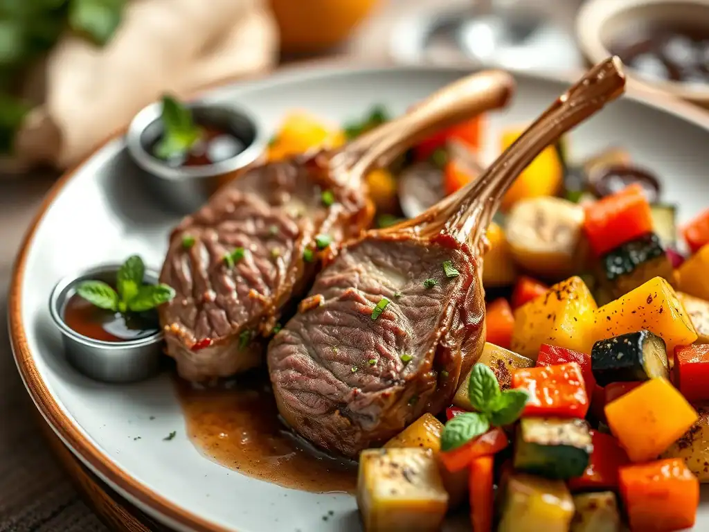 Butterfly Lamb and Baked Vegies with Mint Jelly