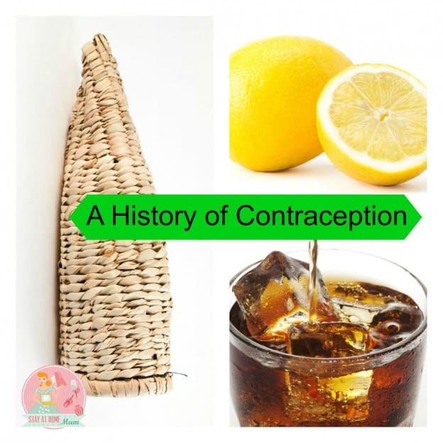Historical contraception methods with lemon and soda images.