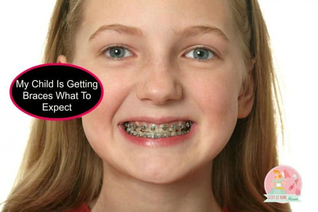 Young girl with braces smiling, related to children's orthodontic treatment.