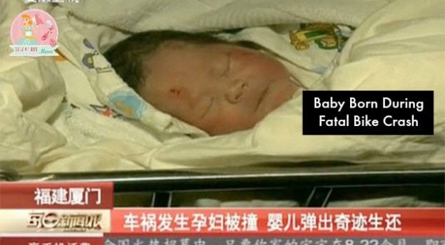 Newborn baby survives after being born during tragic bike accident.
