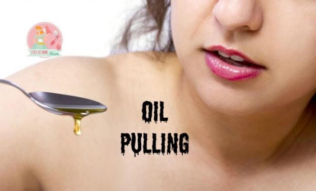 Woman performing oil pulling for dental detox and oral hygiene.