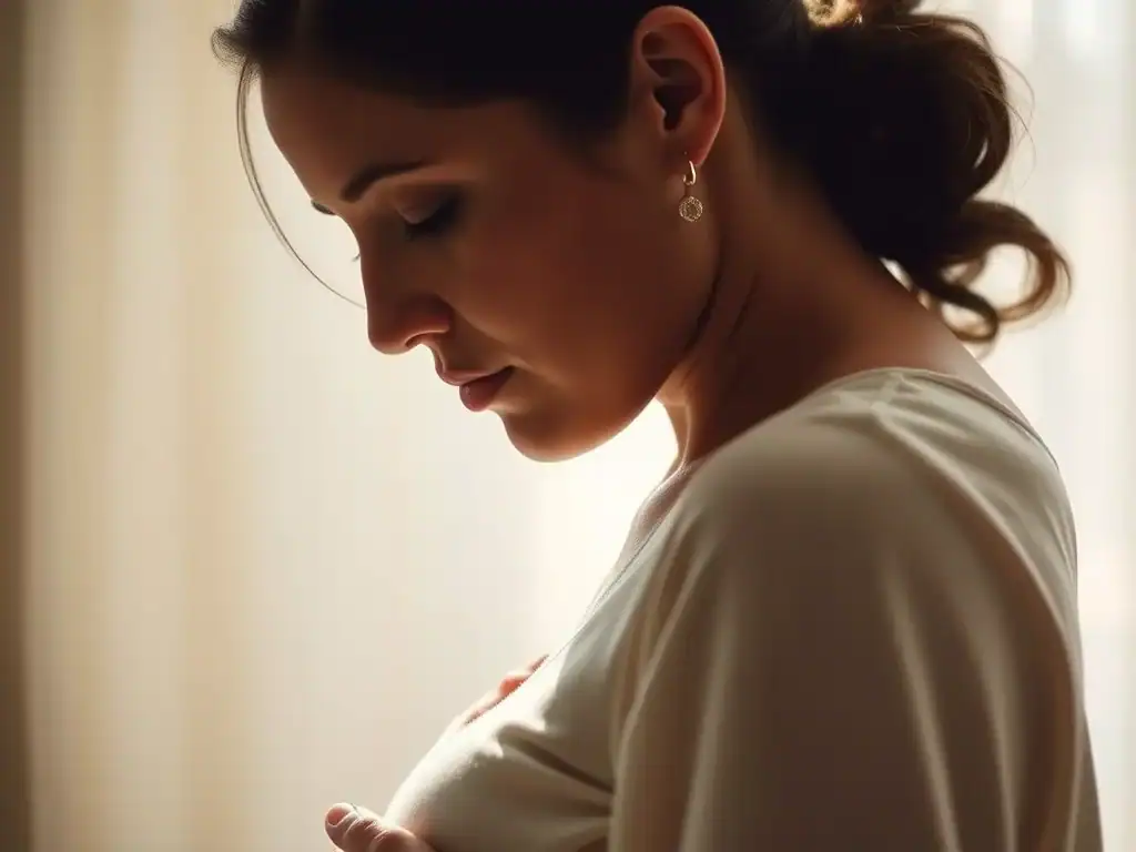 Pregnant woman practicing mental preparation techniques for labour at home.