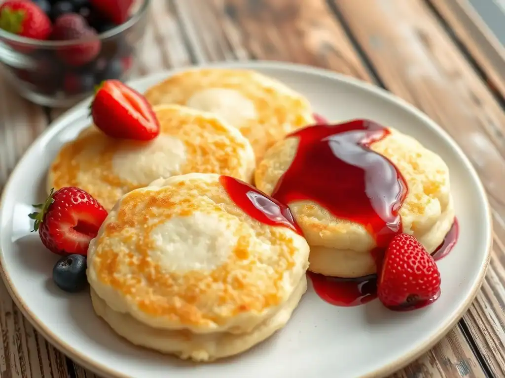 Atkins Coconut Vanilla Bean Pikelets with a Buttery Berry Coulis