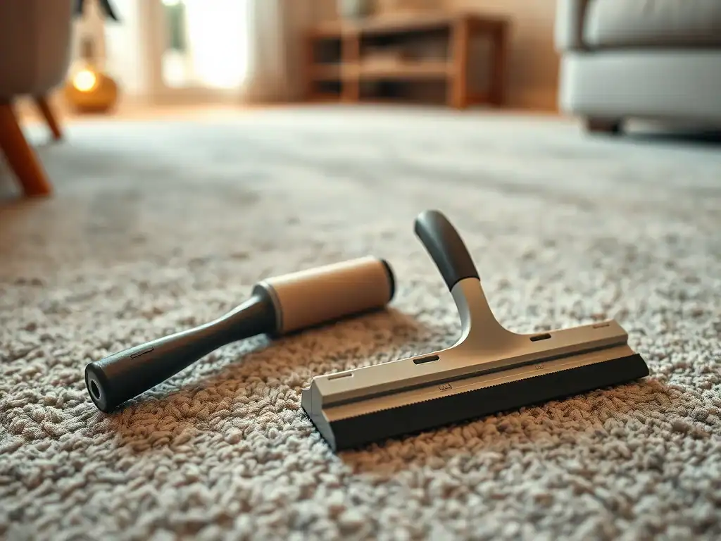 Effortless carpet cleaning with a squeegee and roller brush for a spotless home.