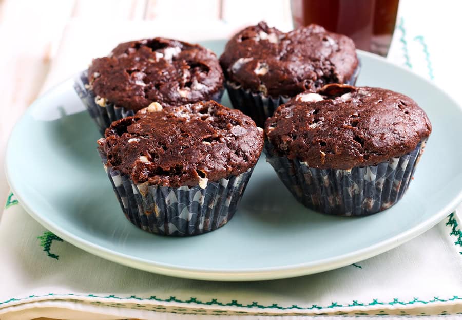 Delicious Rocky Road muffins with chocolate and marshmallows, perfect for a sweet treat.