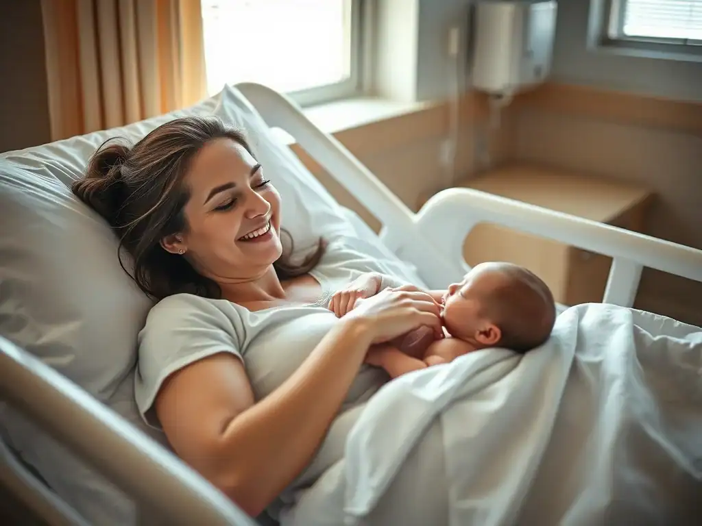 Undisturbed first hour after birth with mother and newborn bonding.