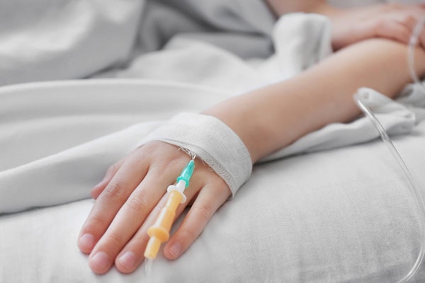 Hospital IV drip for patient recovery.