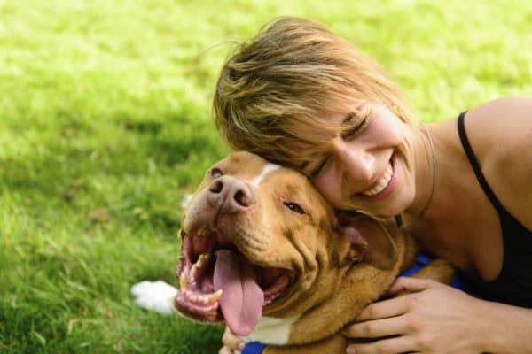 Dog and owner enjoying outdoor time together.
