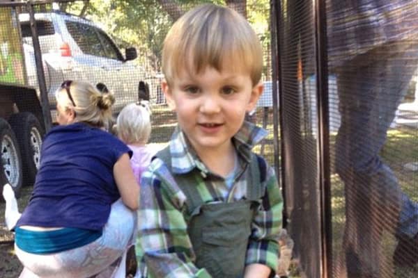 Boy with a snake enclosure at a zoo or wildlife park.