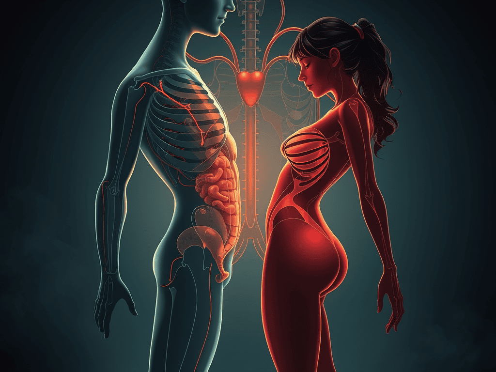 Illustration of female and male reproductive systems highlighting sexual health and anatomy.