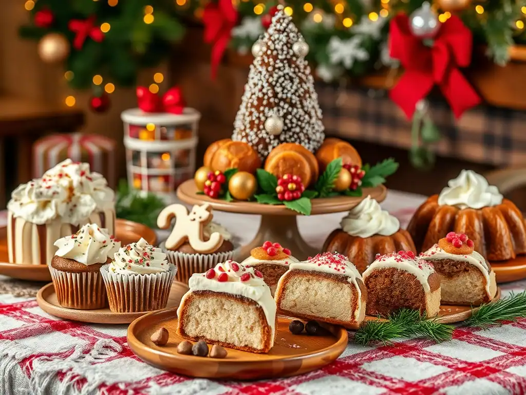 Christmas-themed desserts featuring cupcakes and cakes for festive holiday gatherings.
