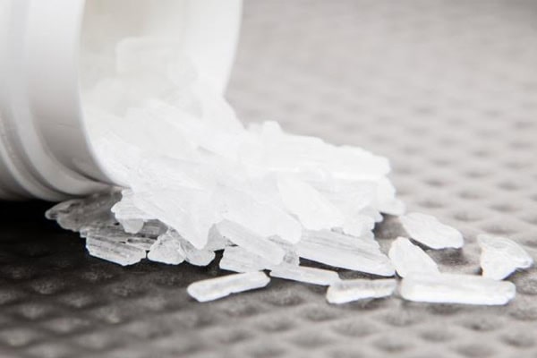 Methamphetamine crystals for drug awareness.