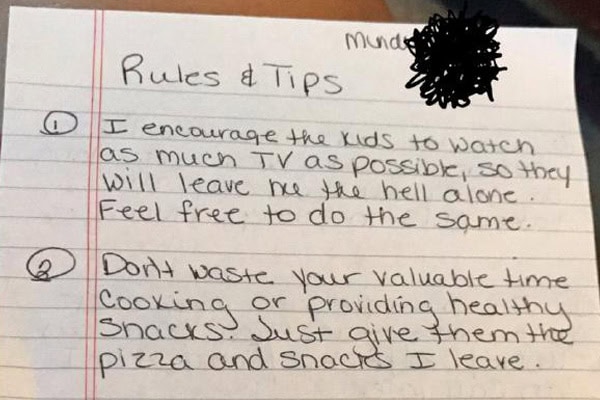 Hilarious list of babysitter rules for parents' children.