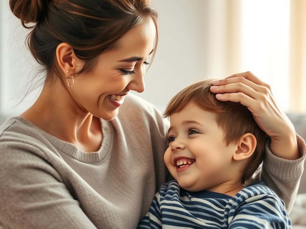Mother and child smiling, showing a loving bond after childbirth.