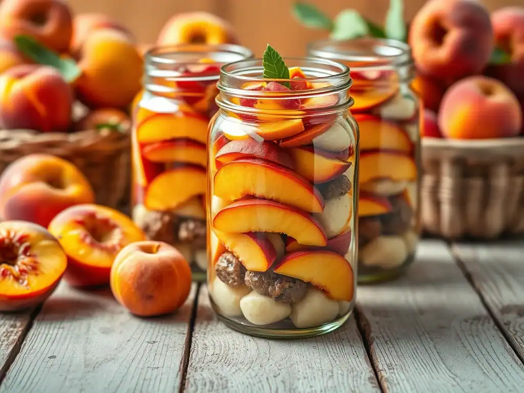 Fresh stonefruit layered in glass jars for a healthy breakfast. Perfect for busy mornings and meal p.