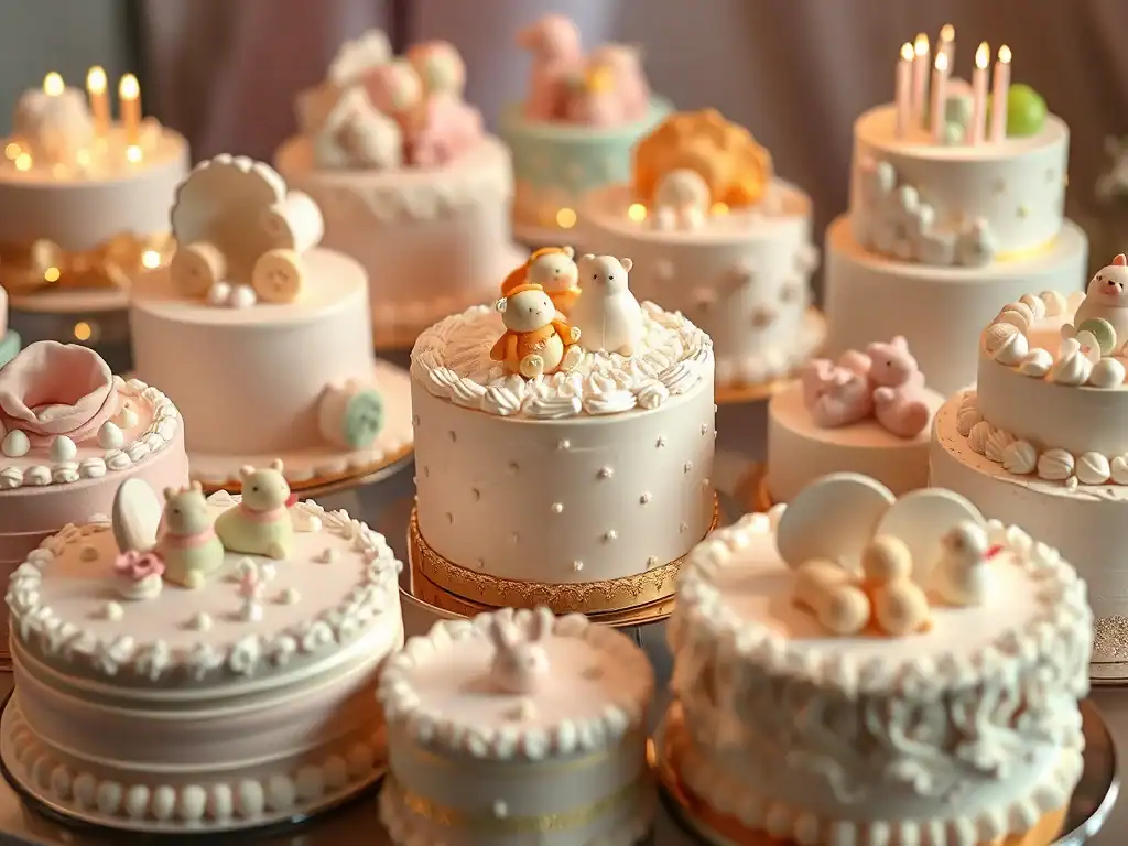 Delicious and beautifully decorated baby shower cakes featuring adorable animal toppers and pastel c.