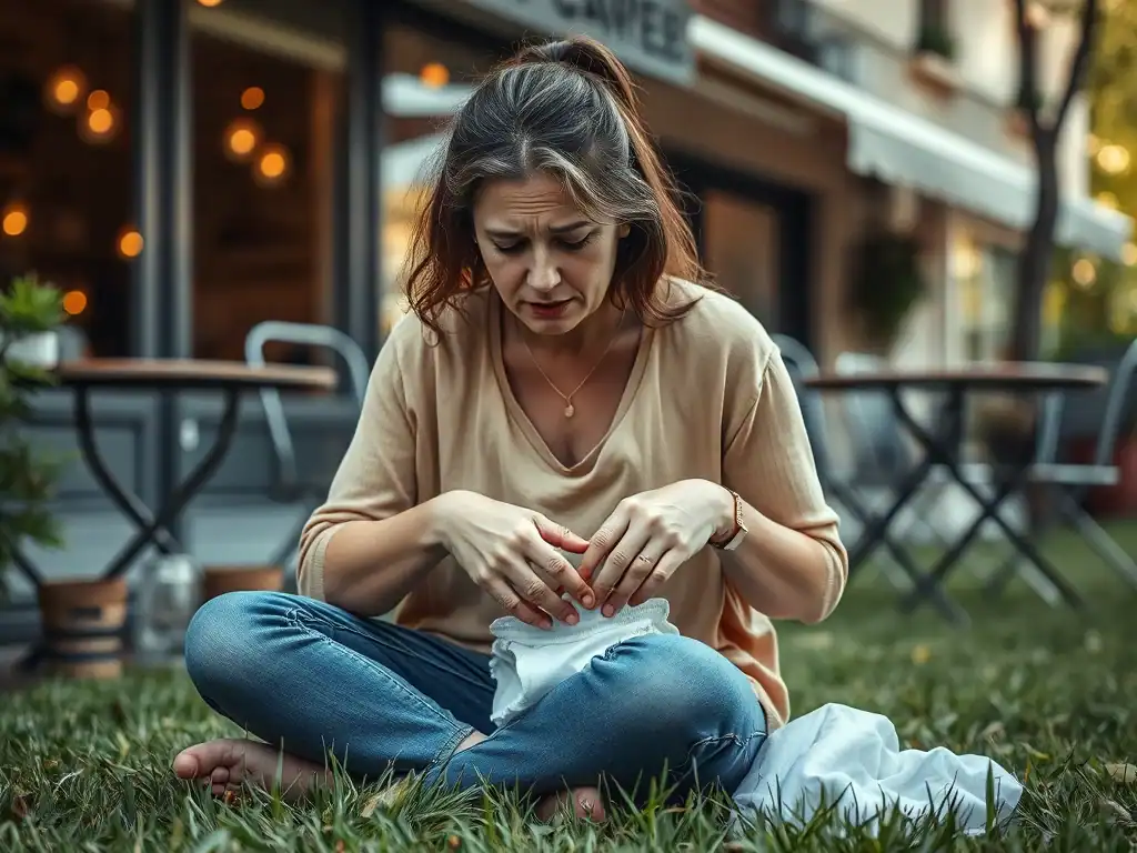 Humiliated Mum Changing Nappy Outside Cafe.