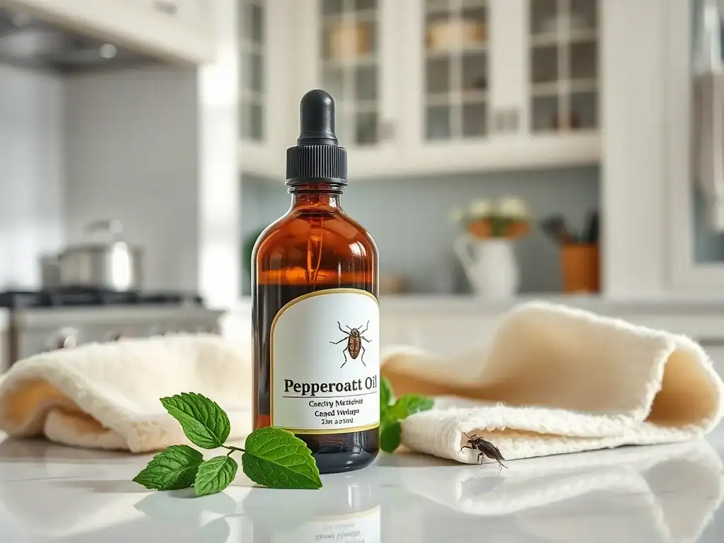 Pepperoot oil in a glass bottle with a dropper, used as a natural cockroach repellent.
