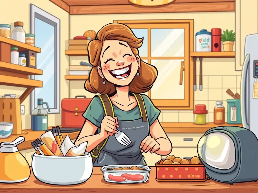 Happy mum preparing snacks in the kitchen.