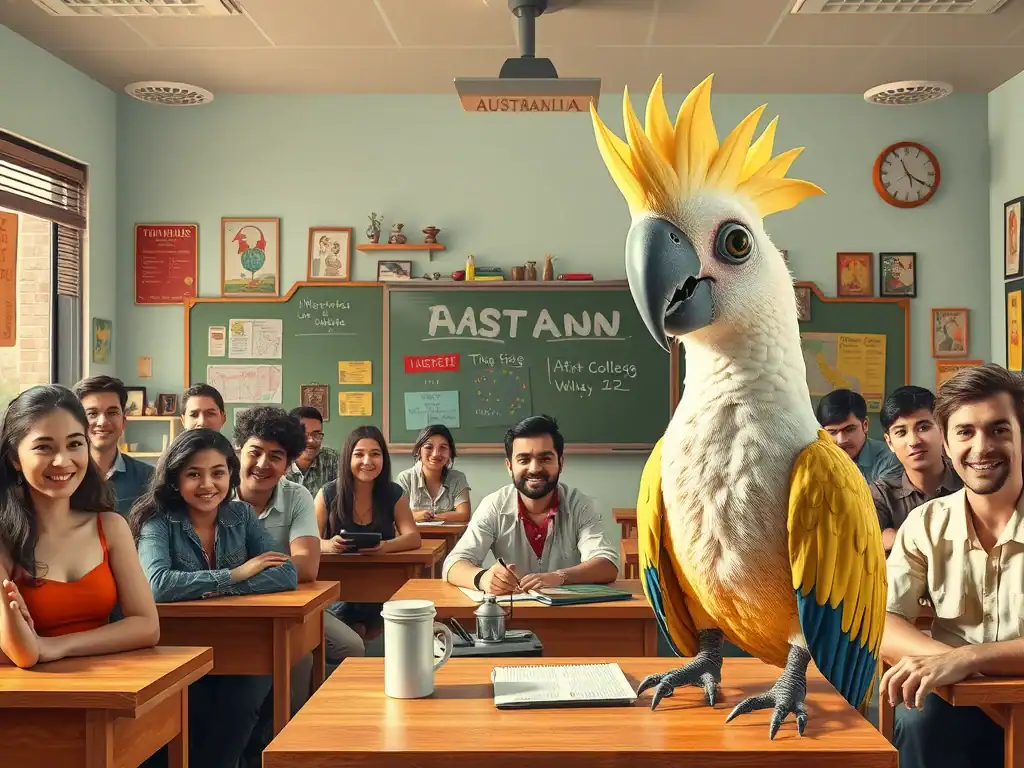 Australian Cockatoo in Classroom.