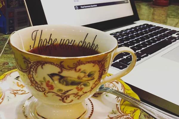Funny rude teacup for serving unwanted guests.