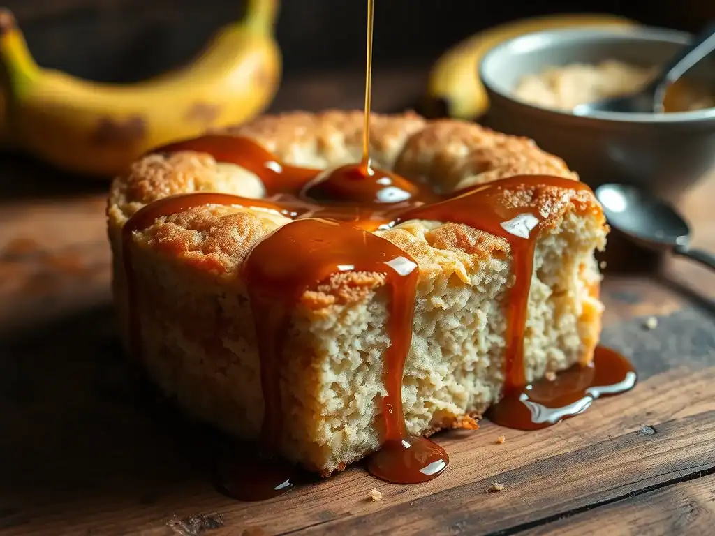Delicious slow-cooked banana cake topped with rich syrup, perfect for dessert or afternoon tea.
