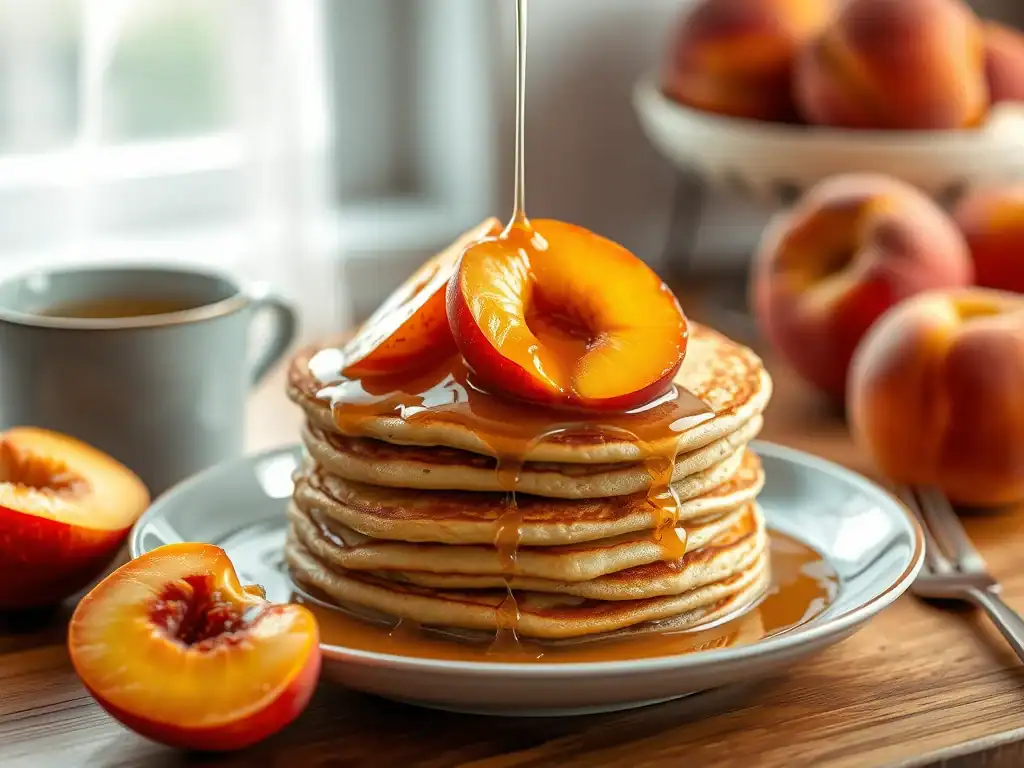 Gluten Free Caramelised Peach Pancakes