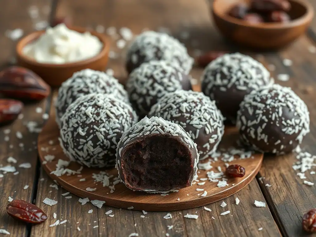 Decadent healthy-ish dark chocolate coconut truffles perfect for a sweet treat.