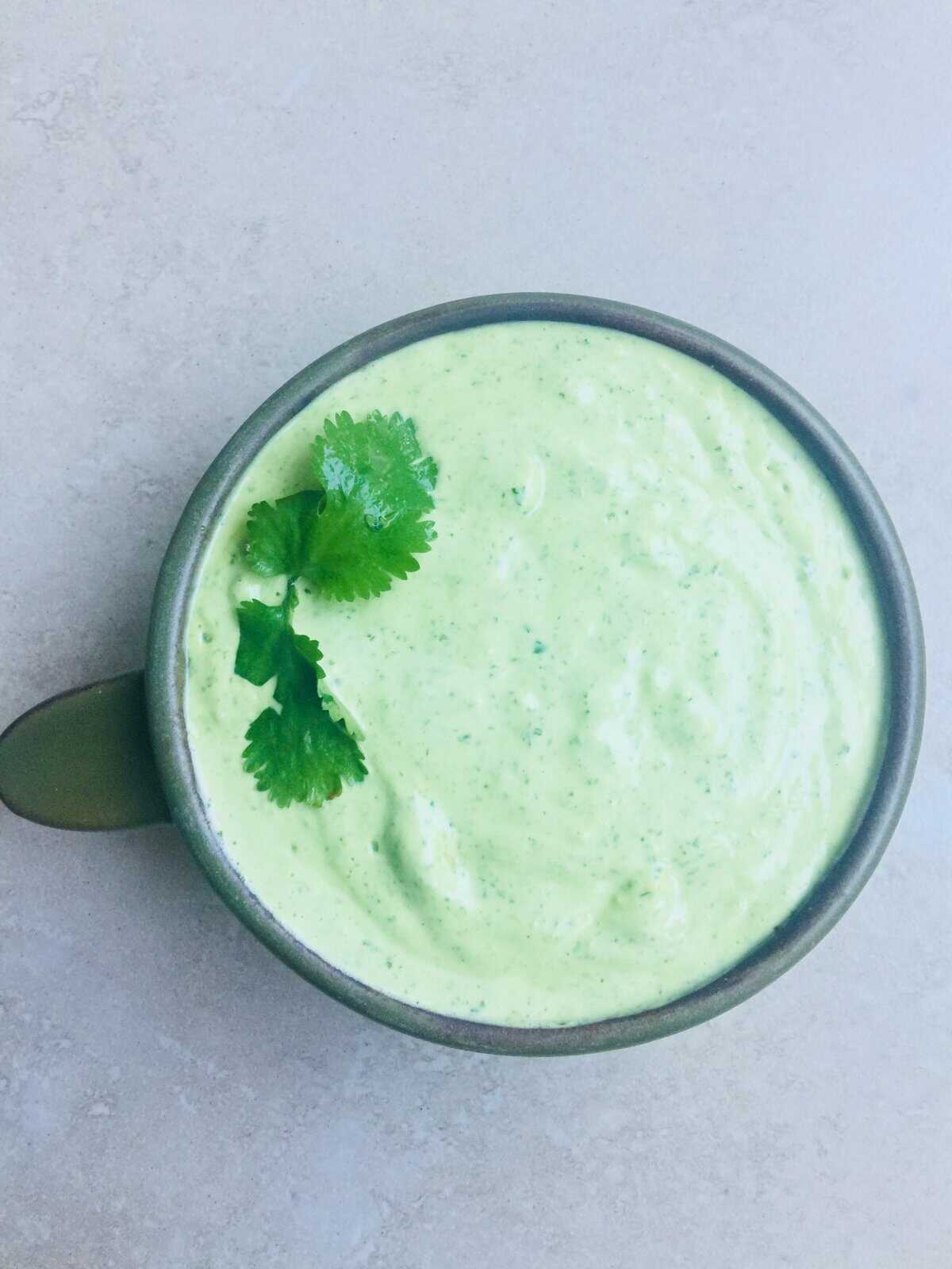 Delicious creamy dressing made with fresh coriander and lime, perfect for salads and grilled dishes.