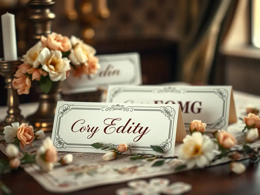 Beautiful floral name cards for a vintage-inspired event or wedding.