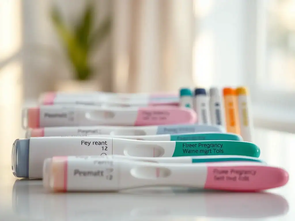 Pregnancy test kits with colorful caps, ready for home pregnancy testing, related to myths about pre.