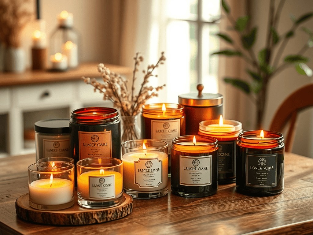 Beautiful collection of Aussie-made scented candles glowing on a wooden table.