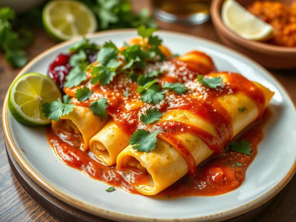 Delicious Mexican-style cannelloni with rich tomato sauce and fresh herbs. Perfect for a hearty fami.