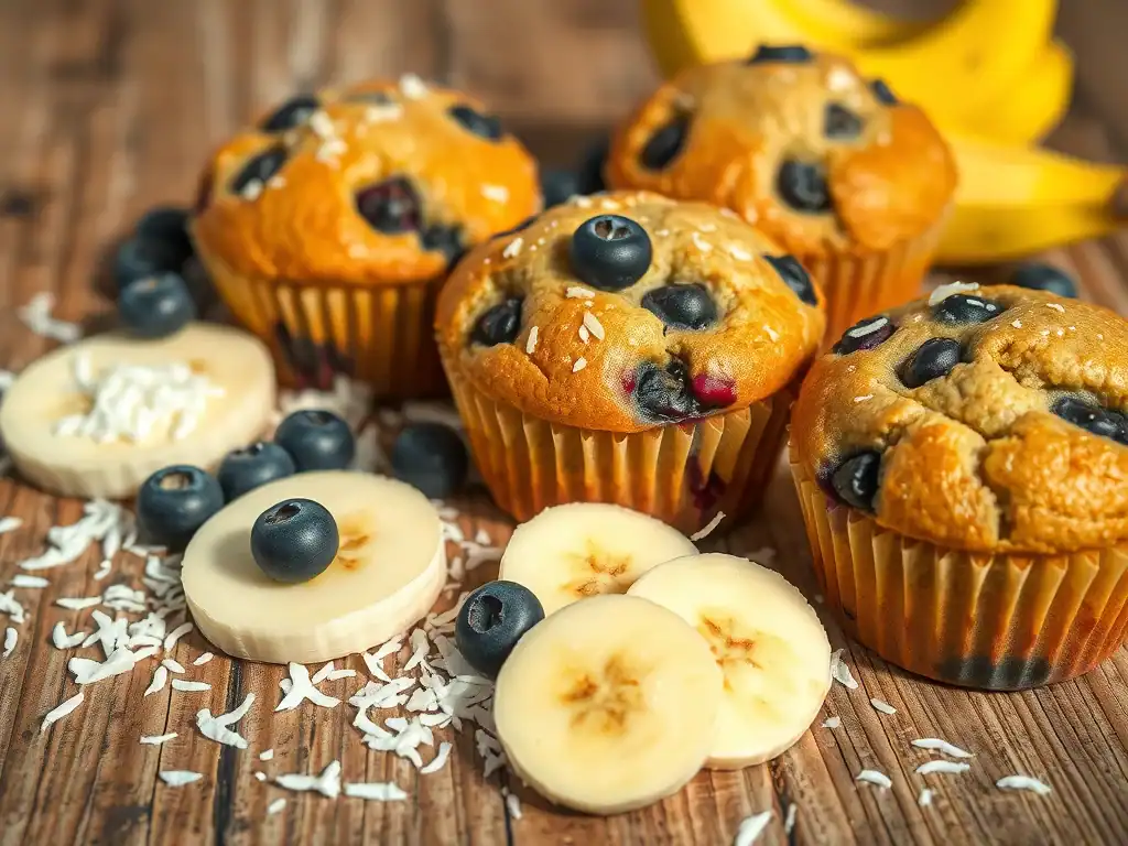 Gluten-Free Banana, Coconut and Blueberry Muffins