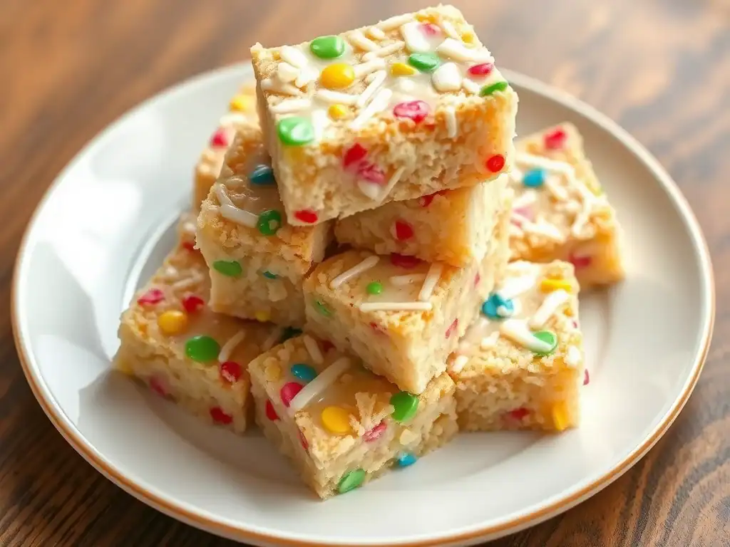 Delicious homemade rice bubble bars topped with colourful sprinkles and white chocolate, perfect for.