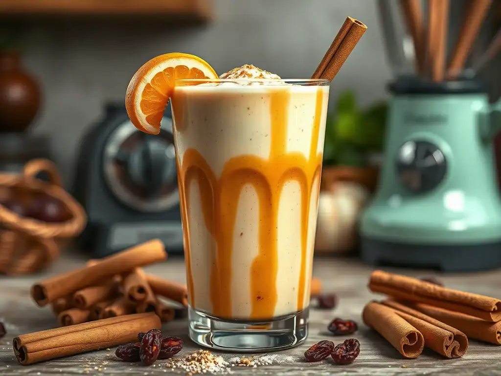 Delicious Hot Cross Bun Smoothie featuring cinnamon, orange, and cream, inspired by Easter treats, i.