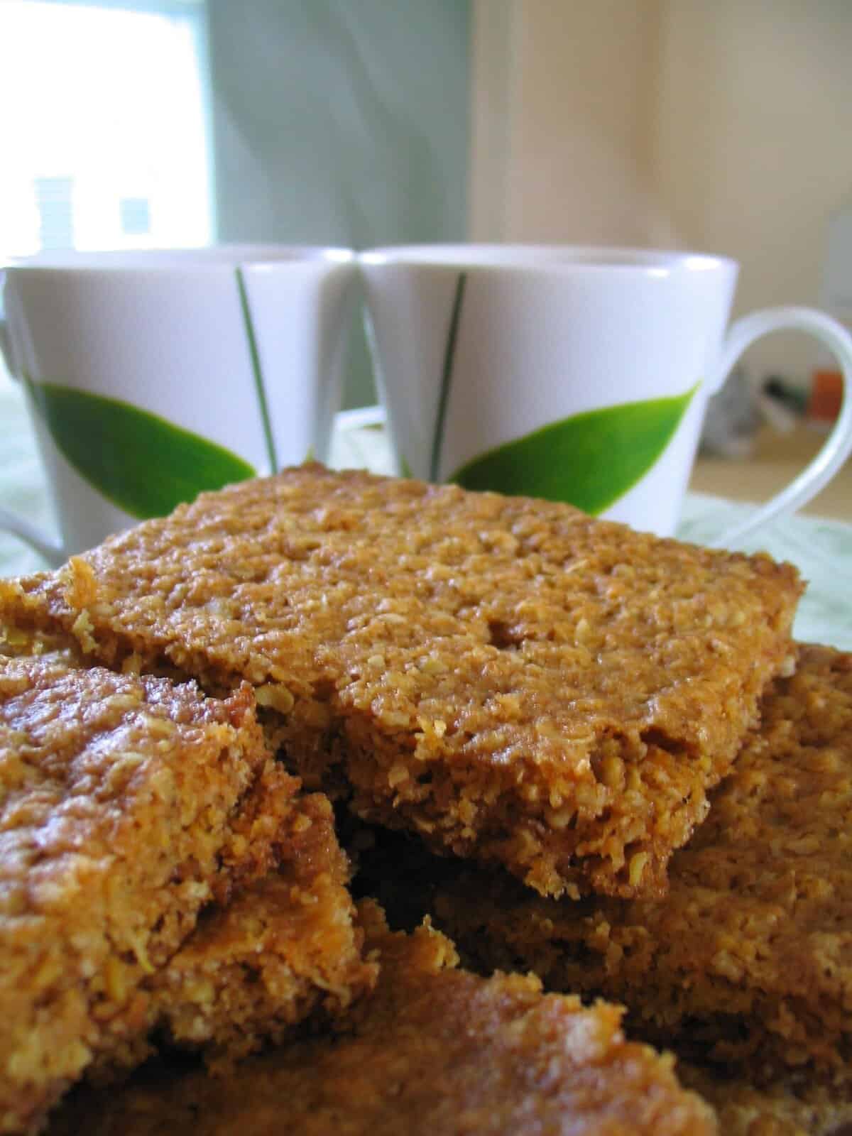 Gluten-Free Anzac Slice with a golden, crunchy top and chewy center, perfect for a healthy snack or.