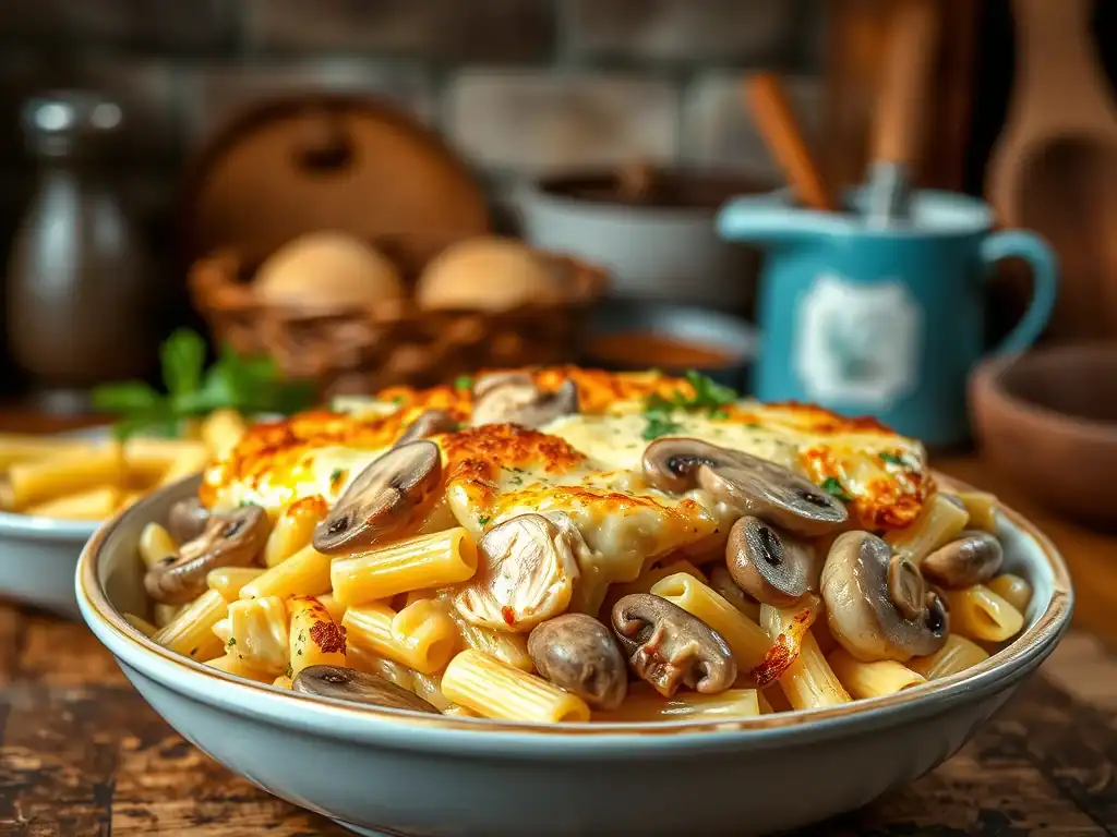 Chicken and Mushroom Pasta Bake