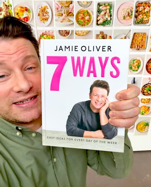 Jamie Oliver 7 Ways cookbook cover with smiling chef.