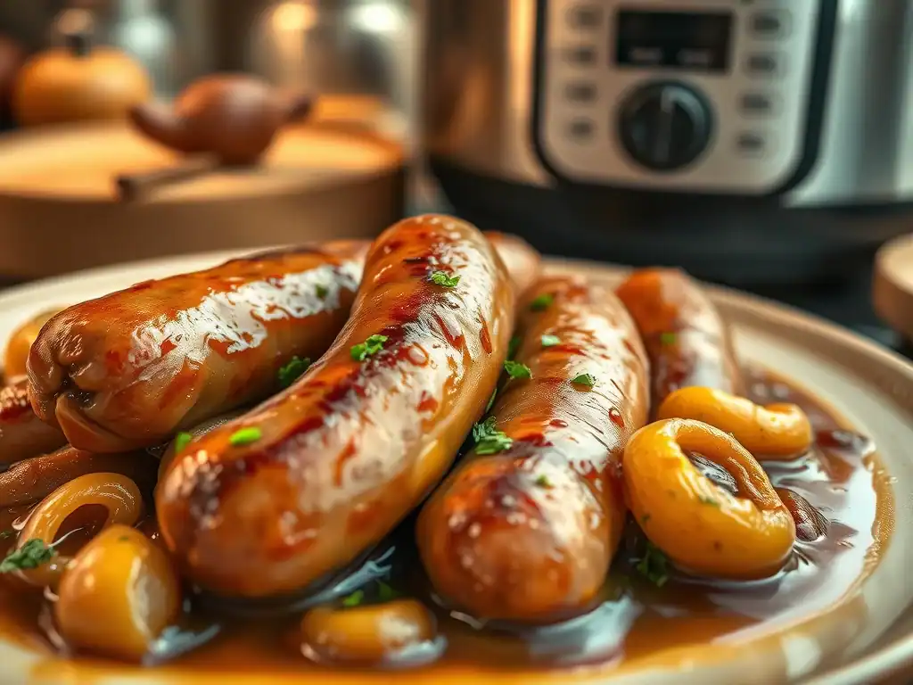 Delicious sausages cooked in rich onion gravy, perfect for a comforting family meal. Easy slow cooke.