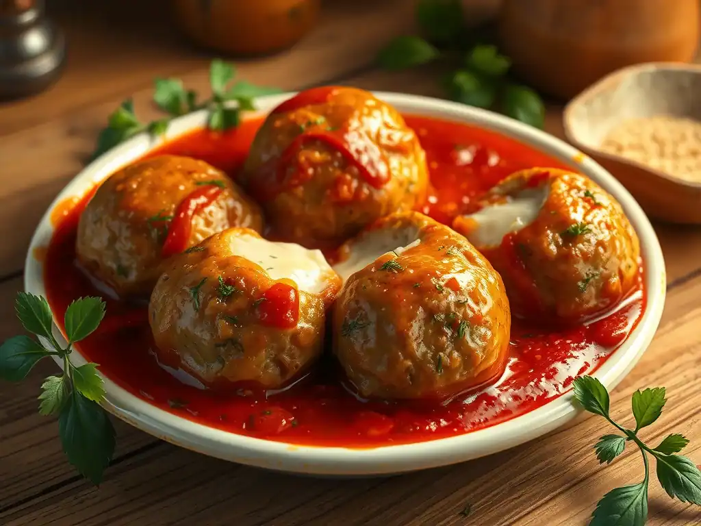 Mozzarella-Stuffed Slow Cooker Meatballs