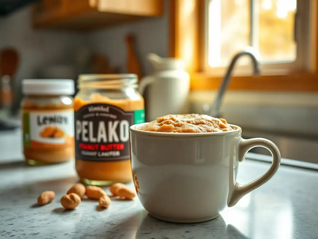 Peanut butter mug cake made with three simple ingredients, perfect for quick and easy desserts.