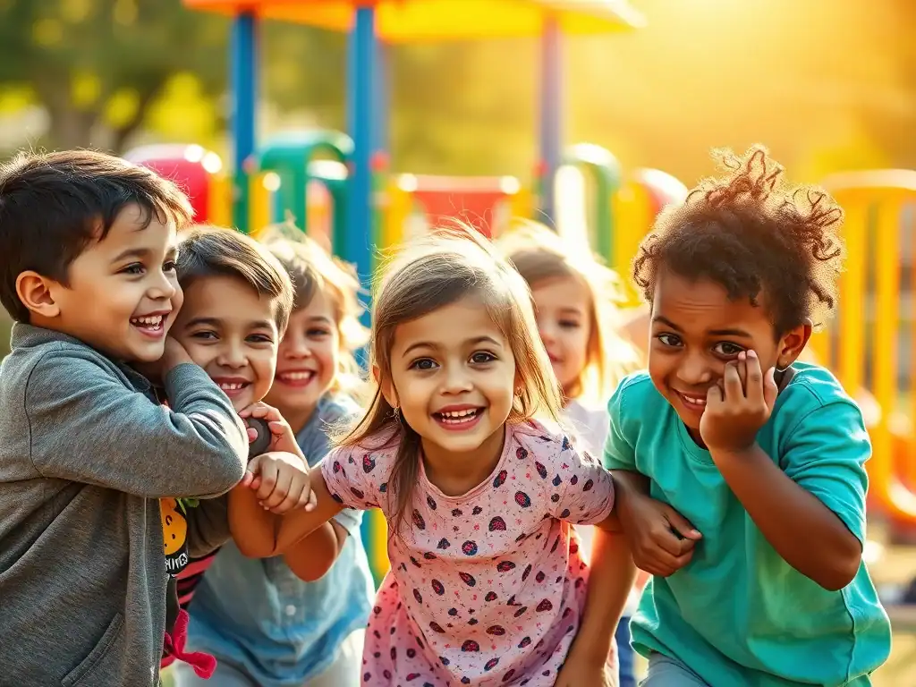 Kids playing happily at the playground, enjoying outdoor fun.