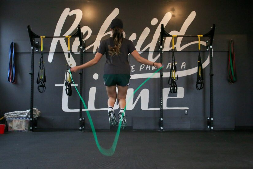 Jumping rope exercise for fitness and health.