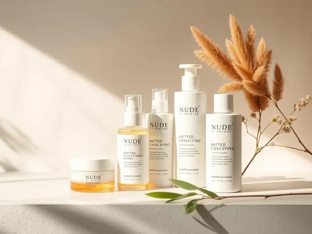 Elegant skincare bottles with natural ingredients for a healthy glow.