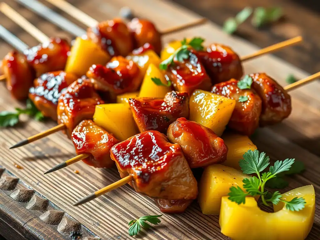 Sticky Pineapple and Pork Skewers by Luke Hines