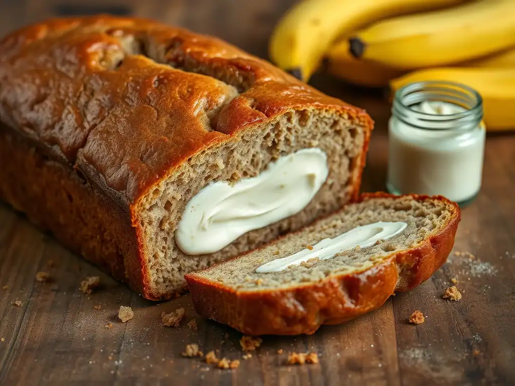Delicious banana bread filled with creamy cream cheese, perfect for breakfast or snacks. Easy recipe.